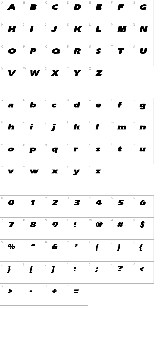 ergoeblackexpanded-italic character map