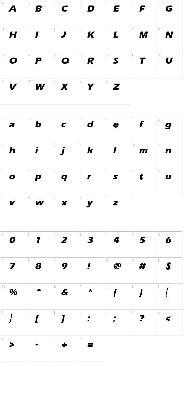 ergoeextrabold-italic character map