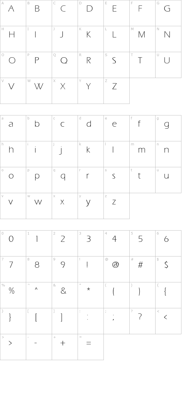 ergoelight-regular character map