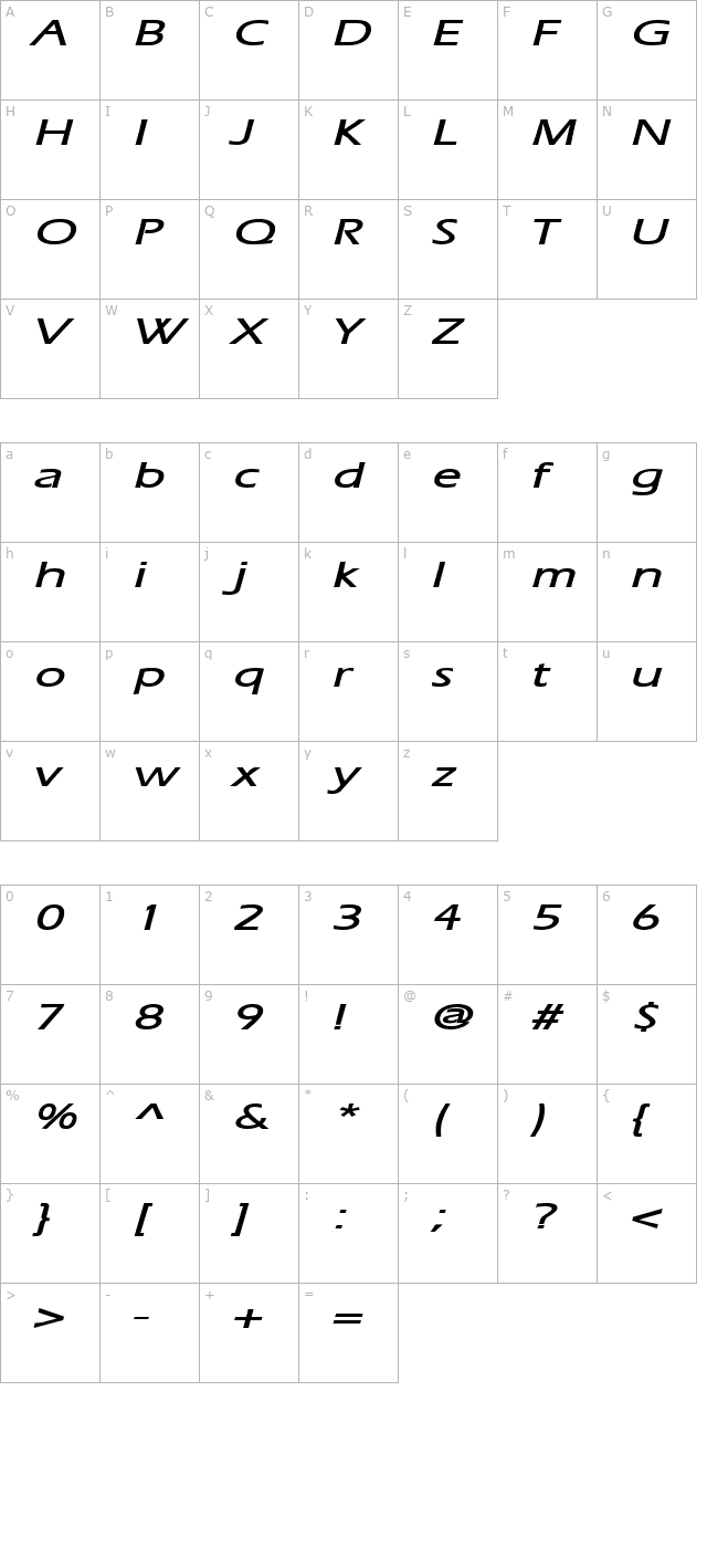 Eric Extended BoldItalic character map