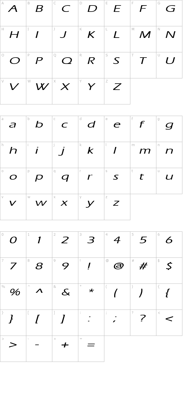 Eric Extended Italic character map