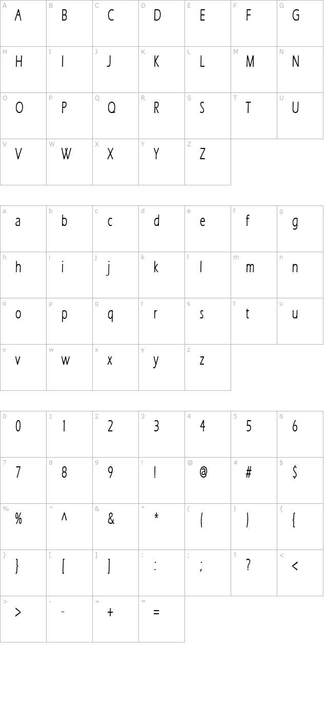 Eric Lite Thin Bold character map