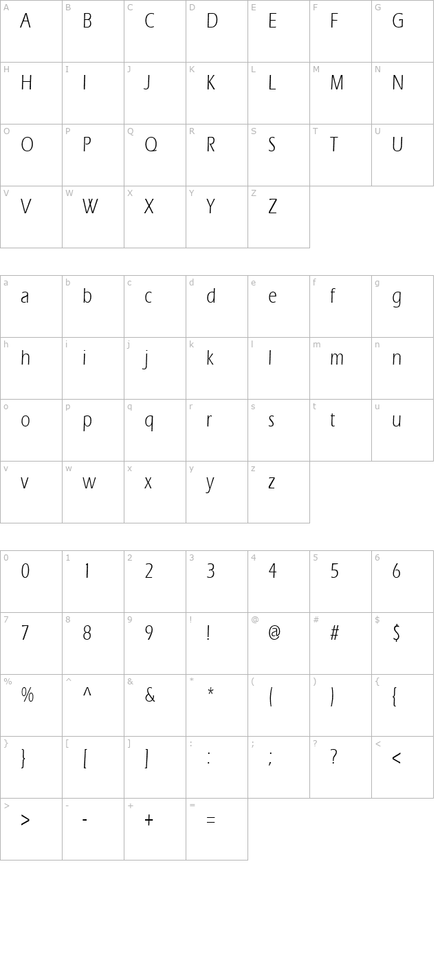 Eric Thin Normal character map