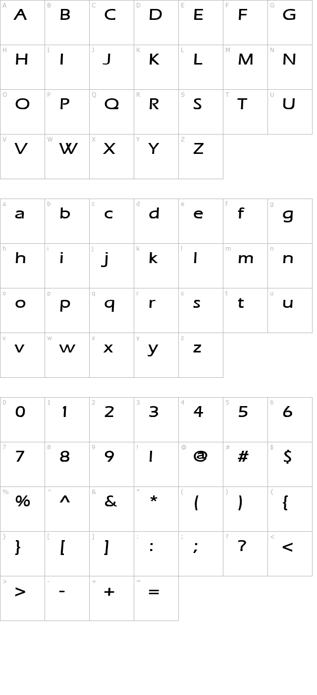 Eric Wide Bold character map