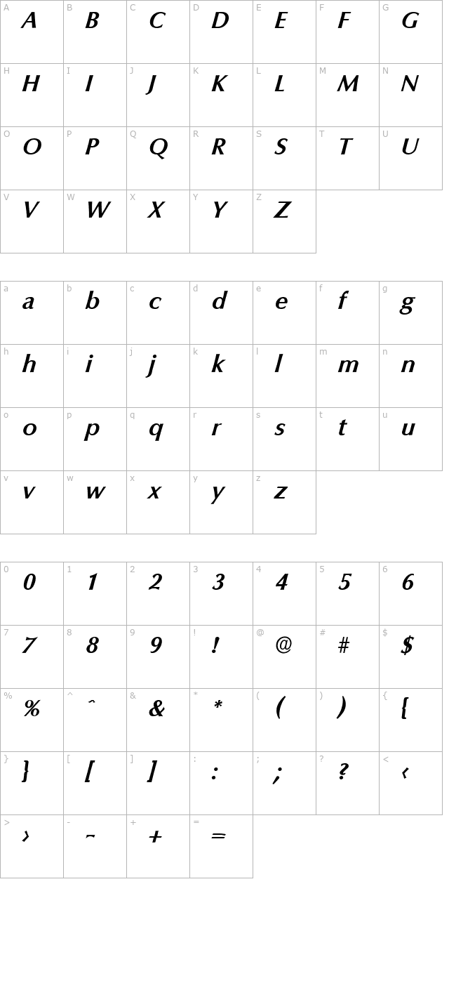 EricBecker Bold Italic character map