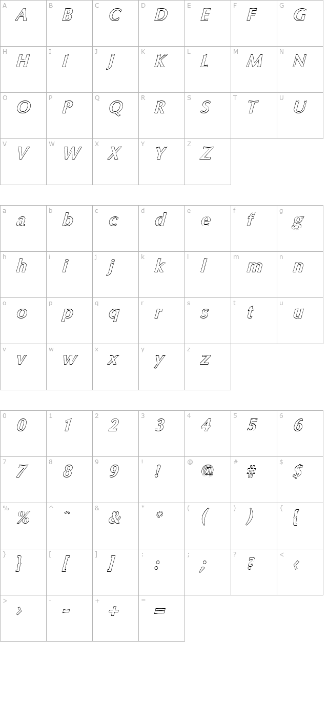 ericbeckeroutline-bolditalic character map