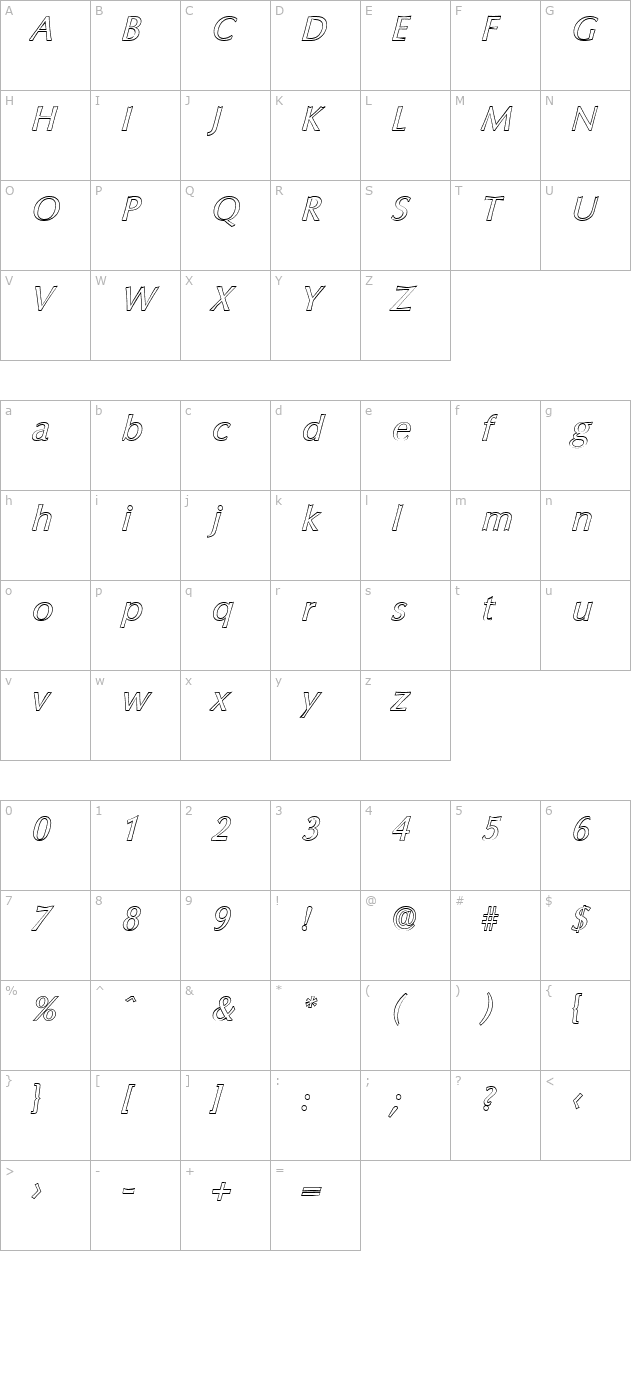 ericbeckeroutline-italic character map