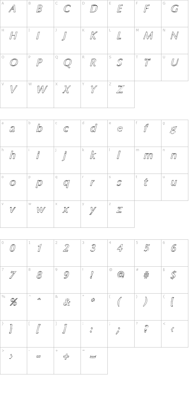 ericbeckeroutline-medium-italic character map