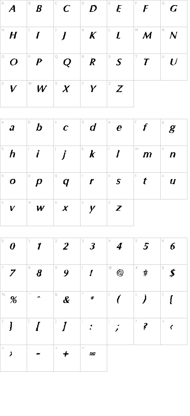 EricBeckerRandom-BoldItalic character map