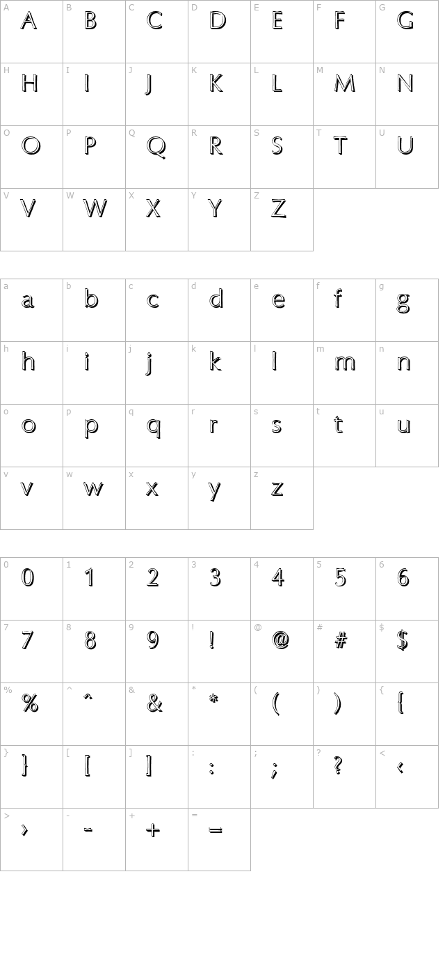 ericbeckershadow-xlight-regular character map