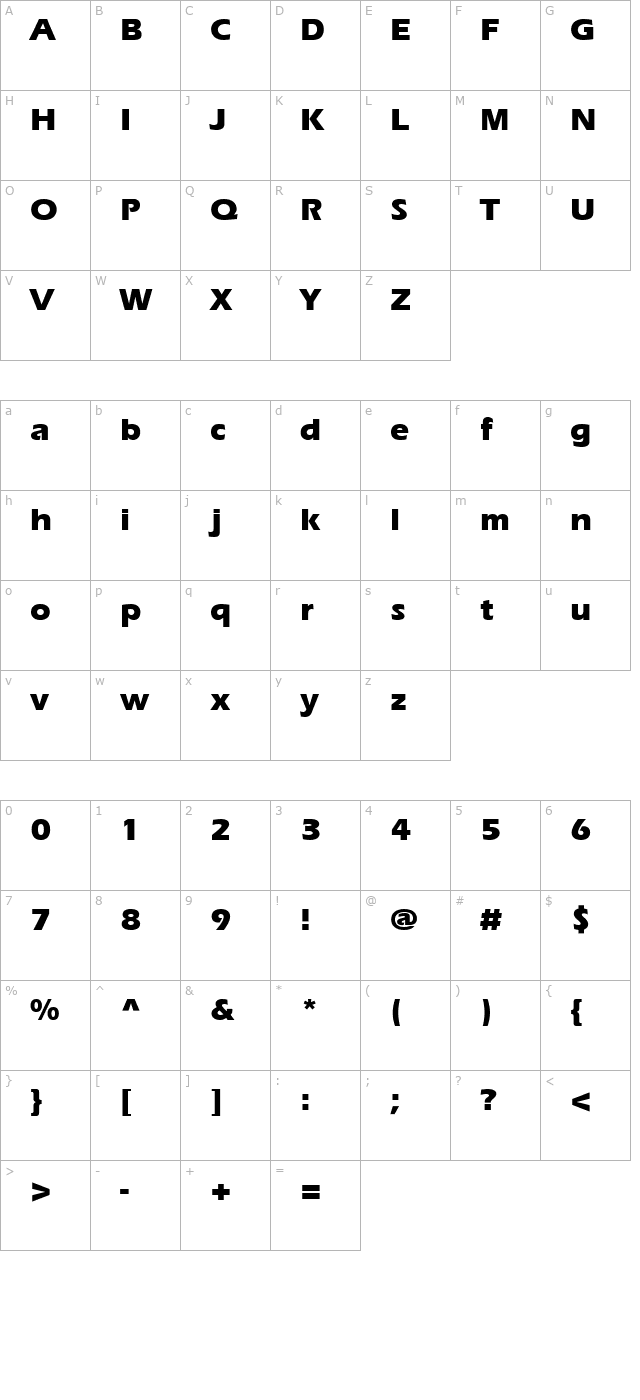 Erie Bold character map