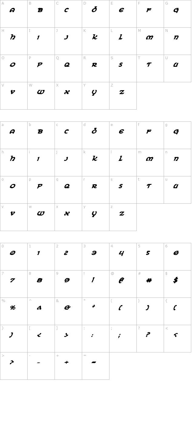 erin-go-bragh-bold-italic character map