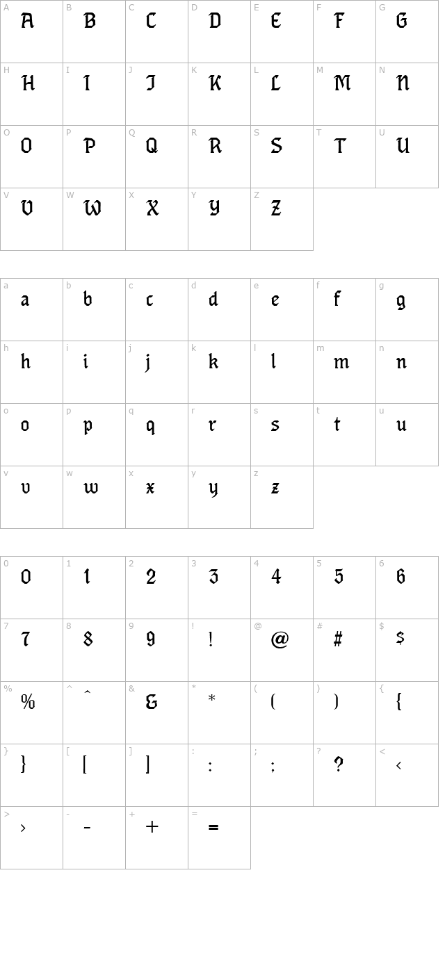 Eros Text character map