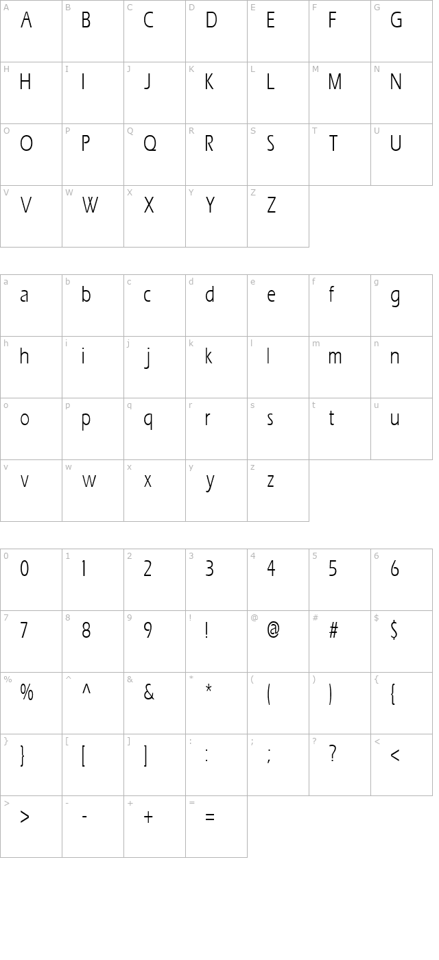 ErosCondensed character map