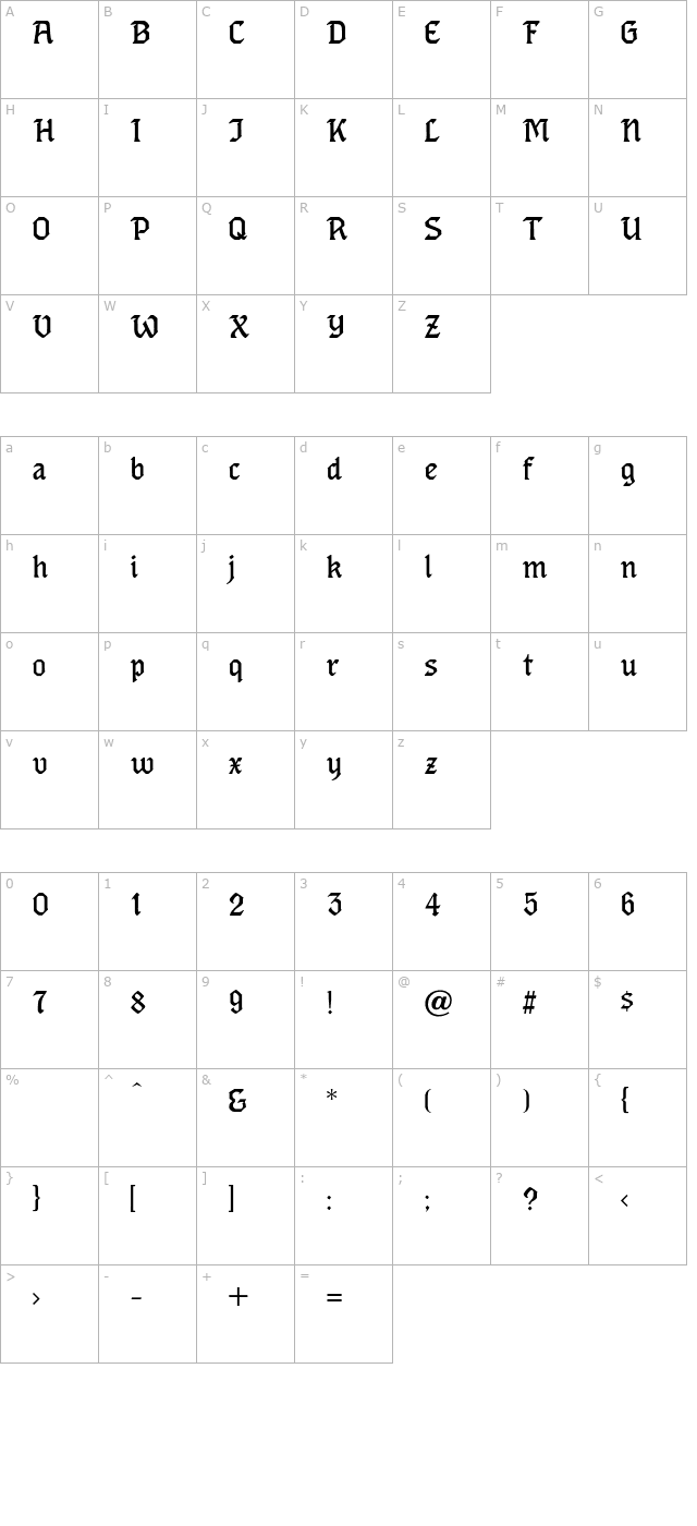 erostext-regular character map