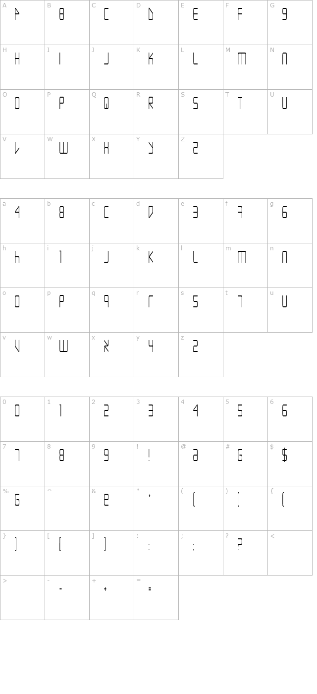 escape-artist-condensed character map