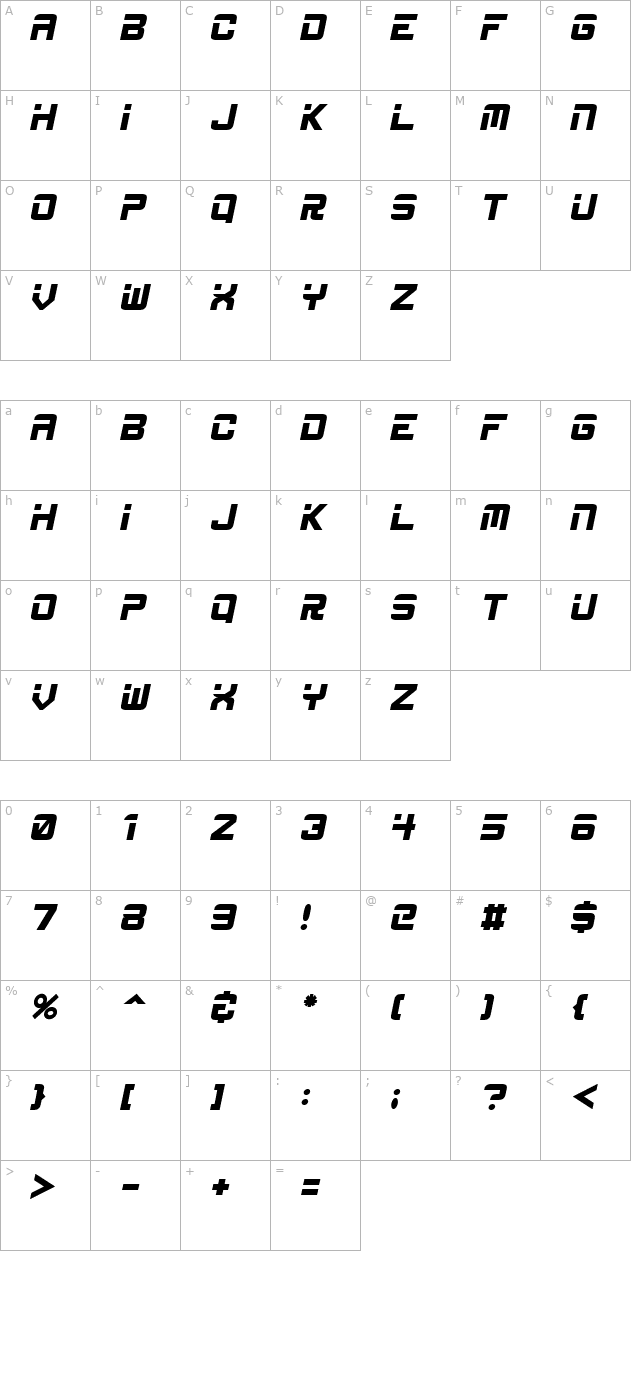 ESP_Italic character map