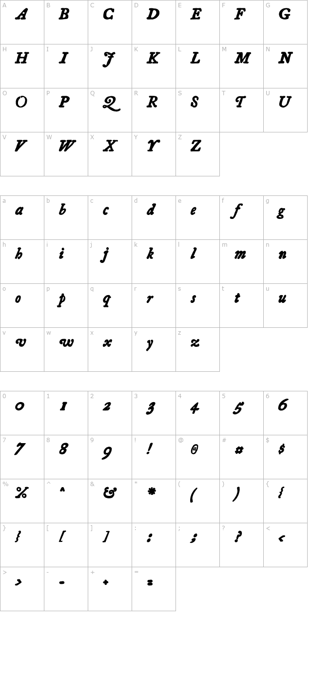 Essays 1743 Bold Italic character map