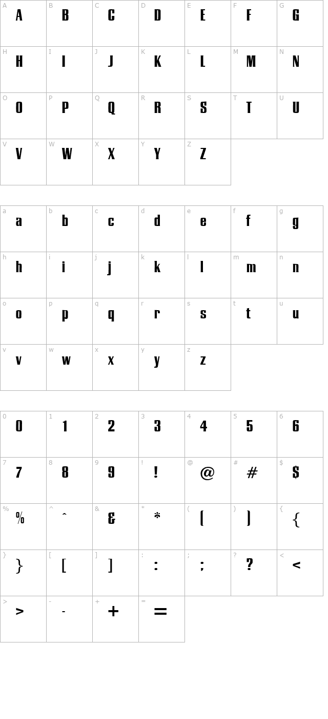 essex-regular character map