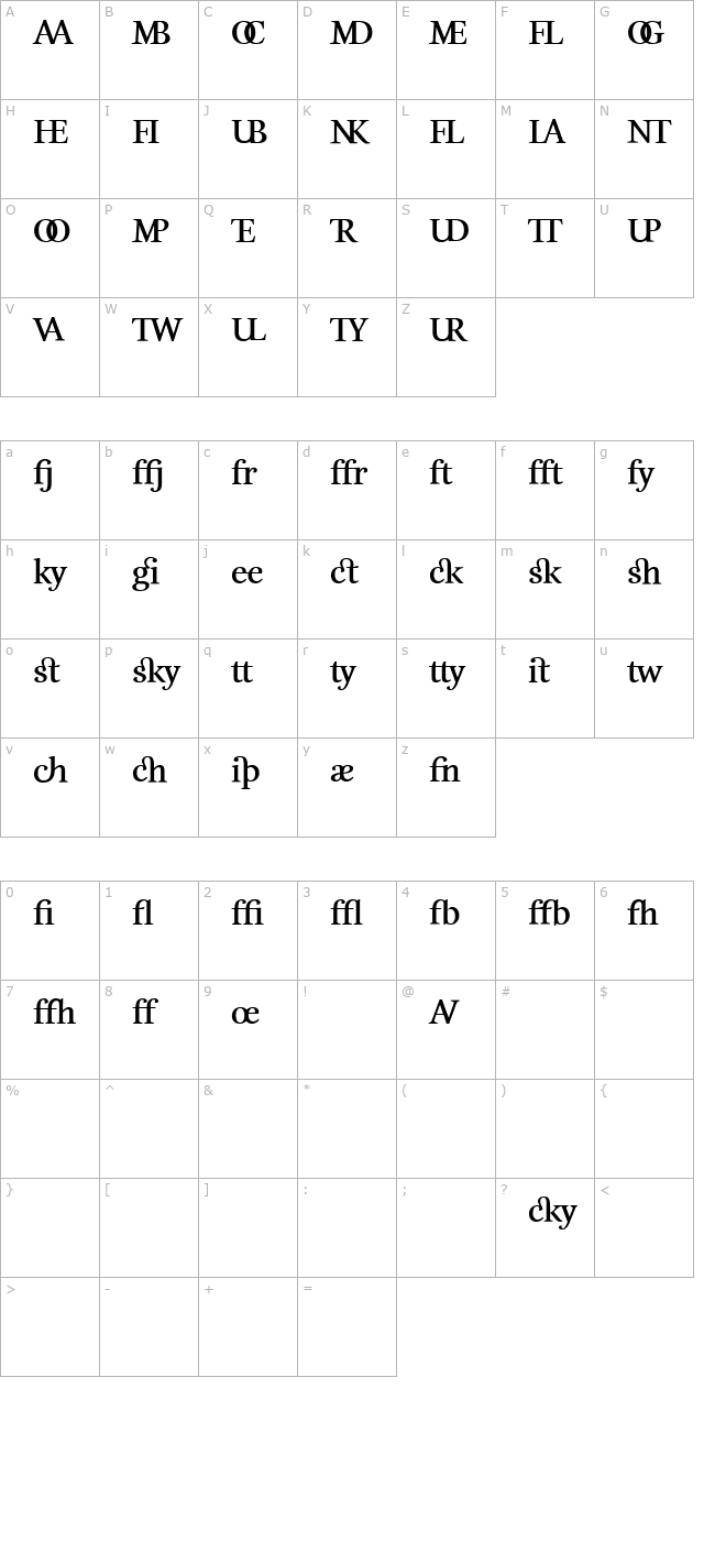 EstaLigaturesBold character map