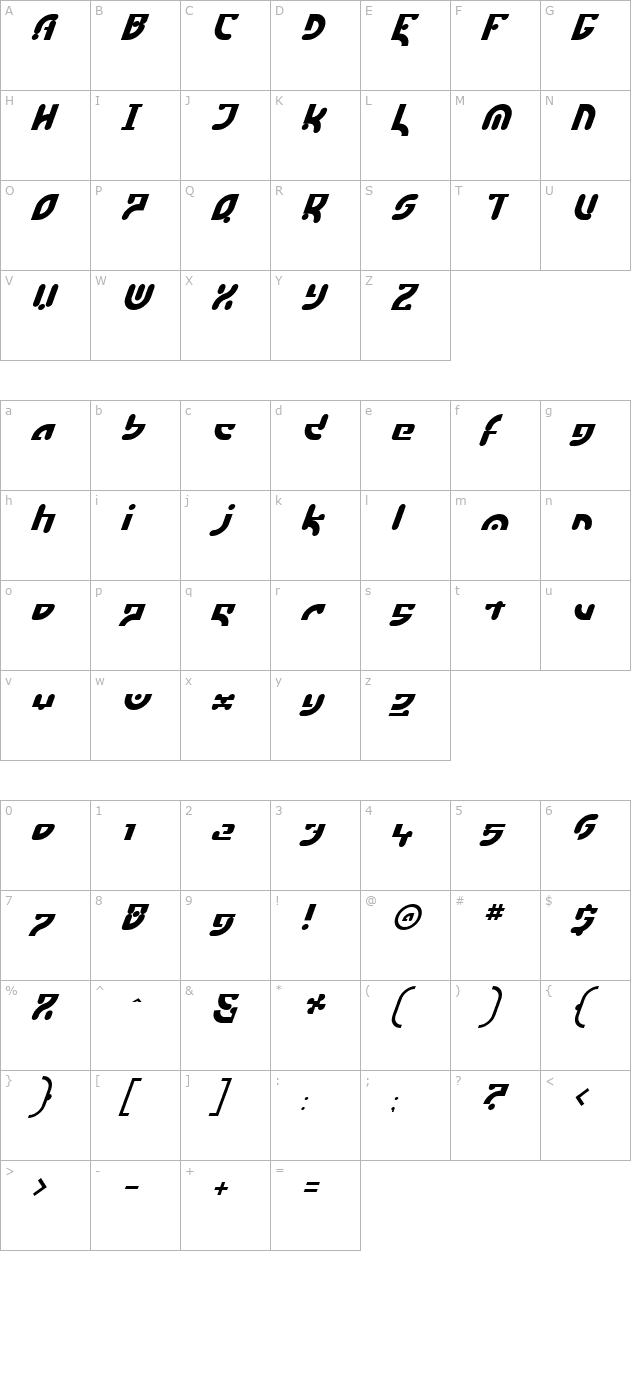 EstukiItalic character map