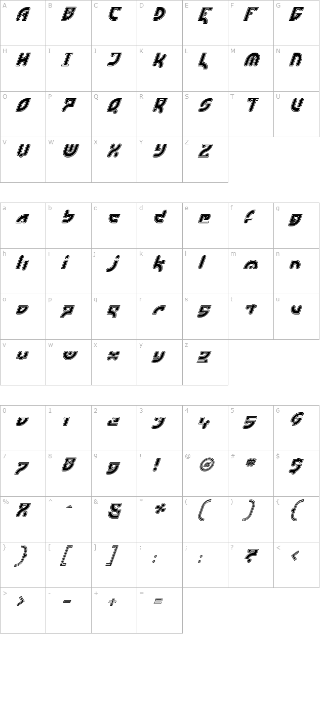 EstukiOutlineItalic character map