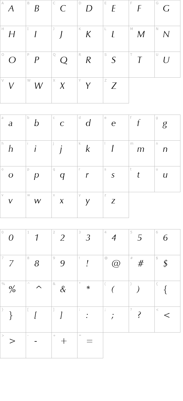 eterna-italic character map