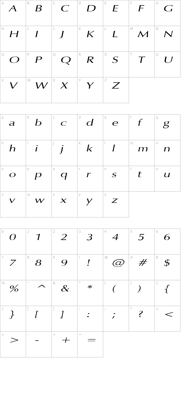 EternaExtended Oblique character map