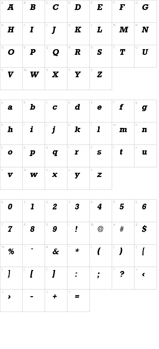 EugeneBecker Bold Italic character map