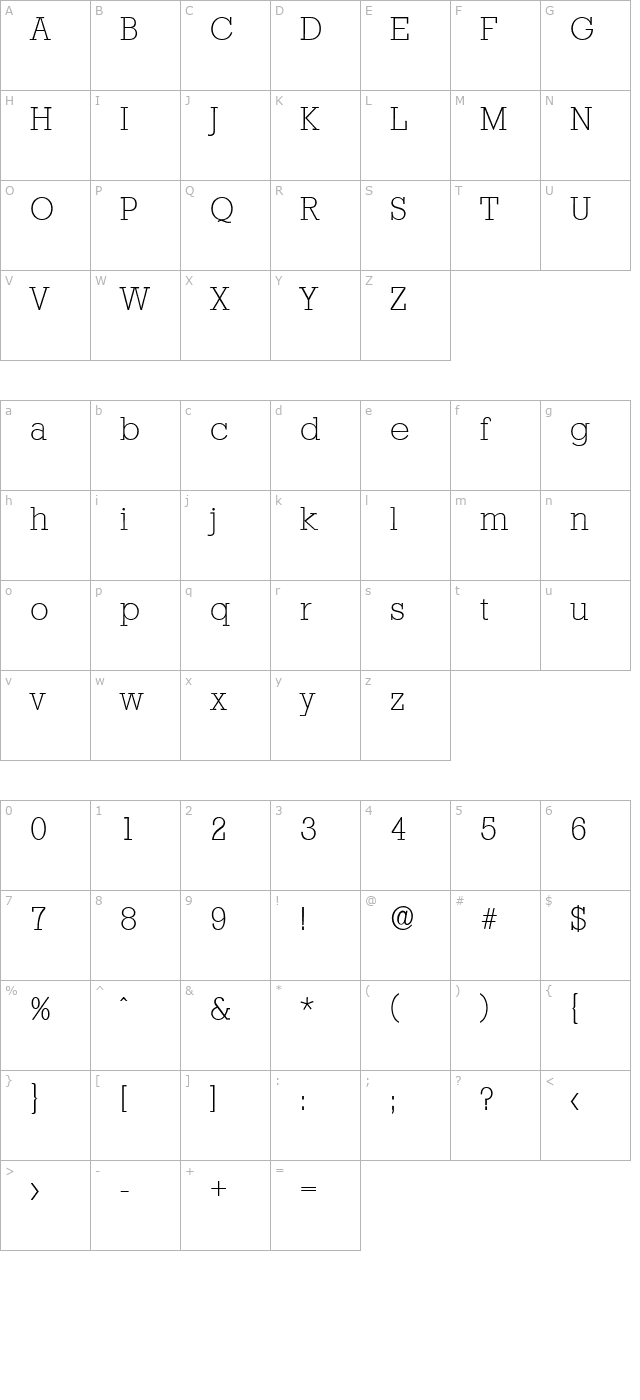 eugenebecker-extralight character map