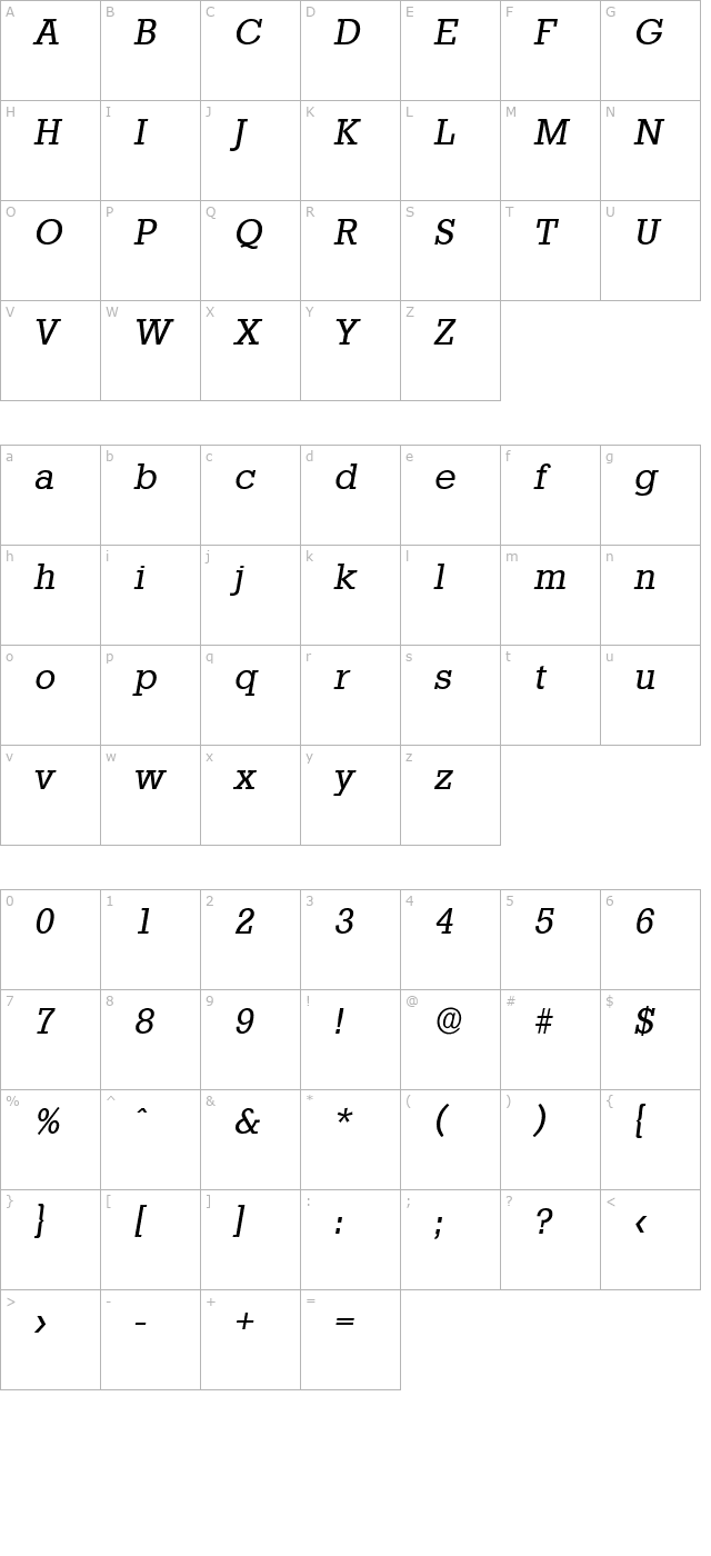 eugenebecker-italic character map