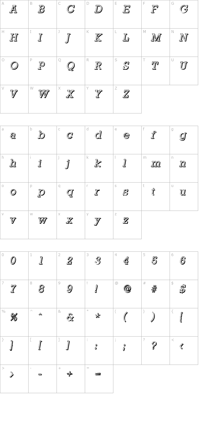 EugeneBeckerShadow-Light-Italic character map