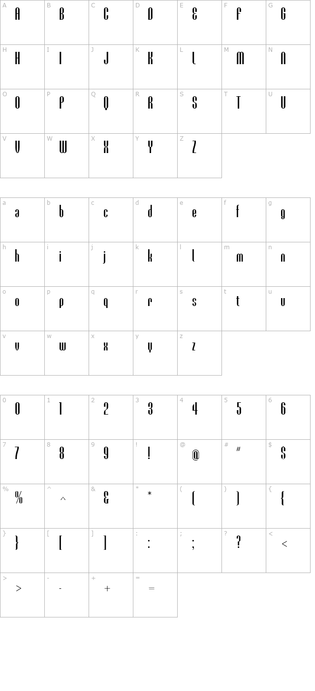 eunoiacondensedround character map