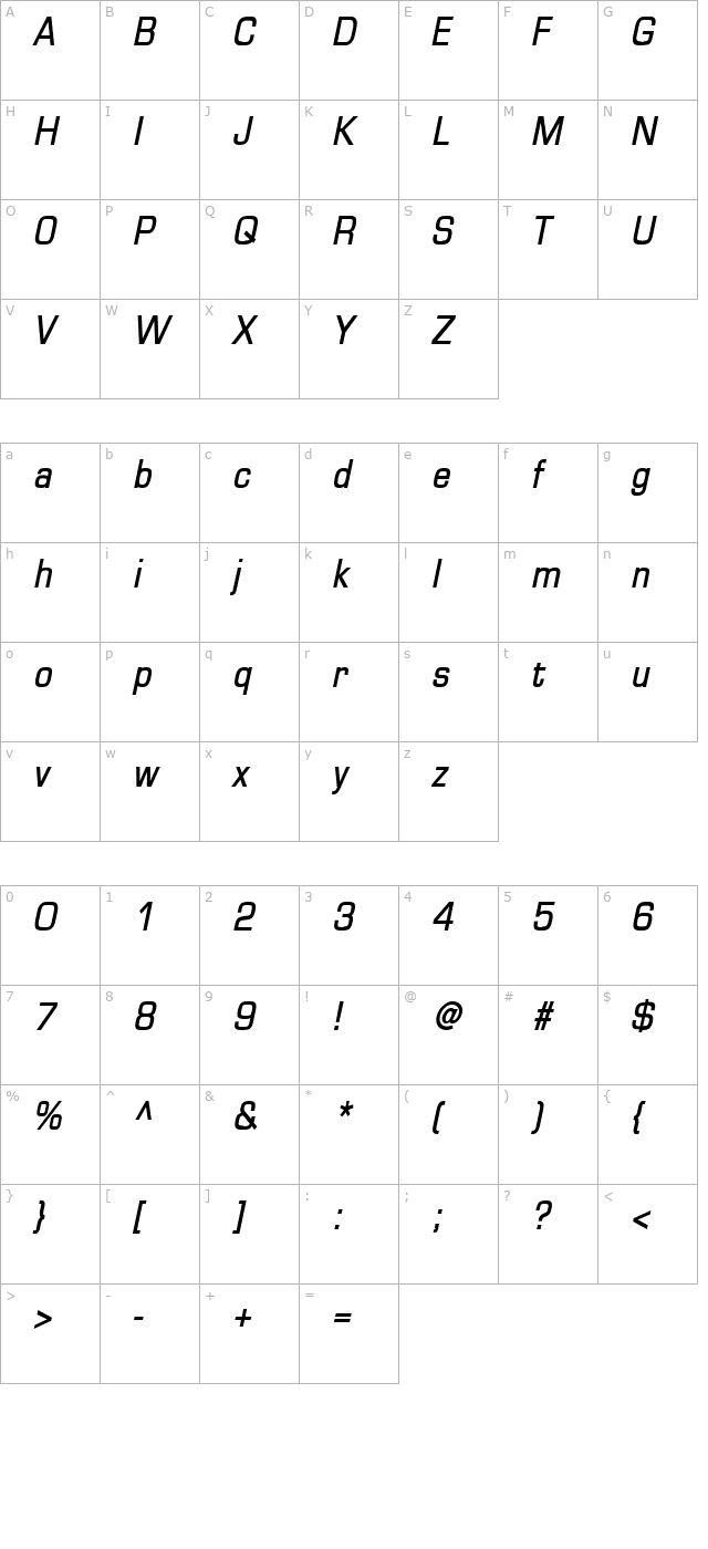 Eurasia BoldItalic character map