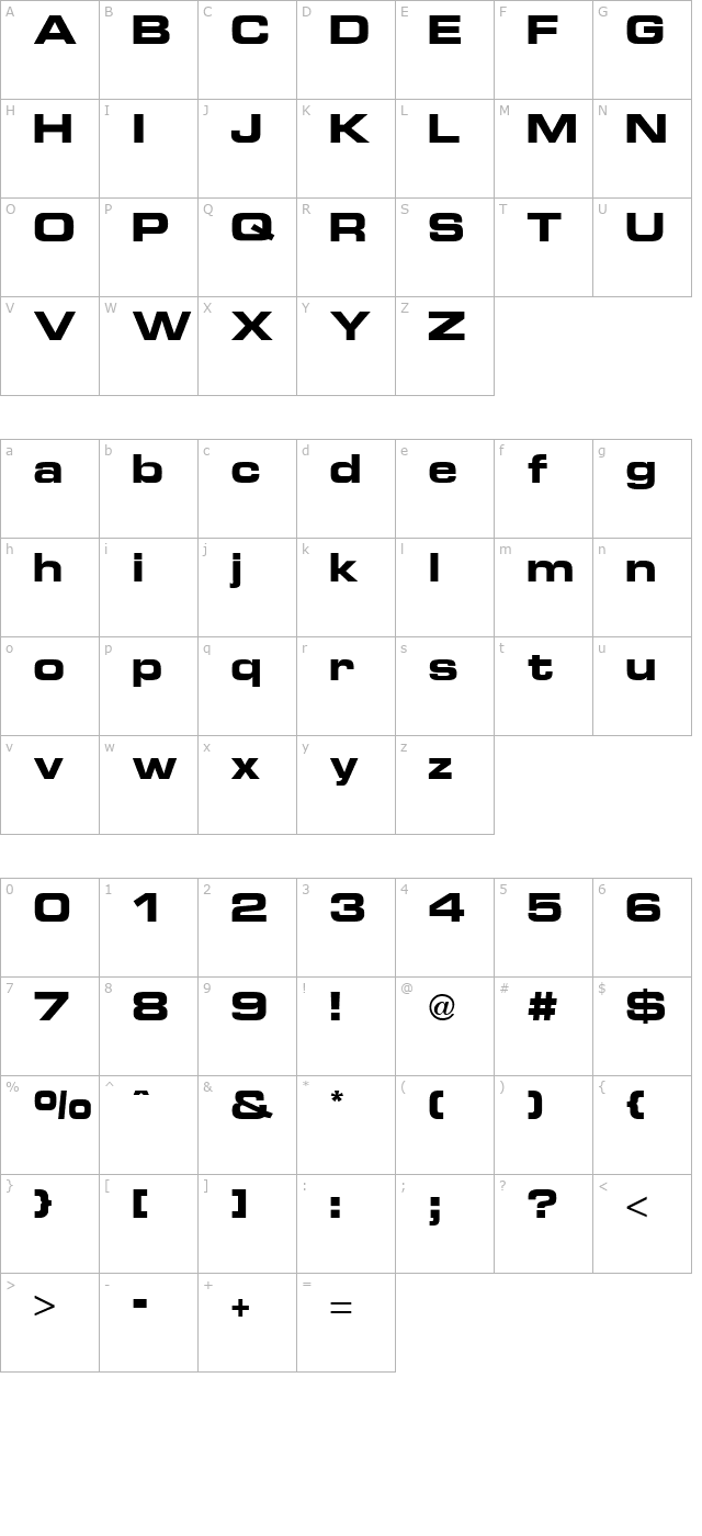 euro-technic-extended-bold character map