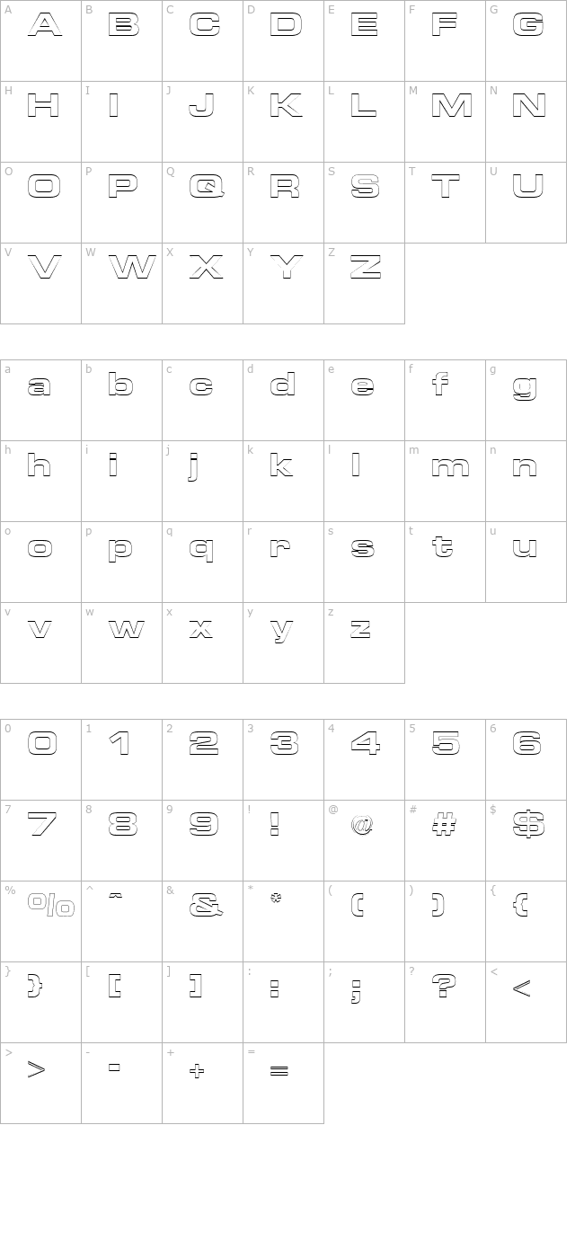 Euro Technic Extended Outline Bold character map