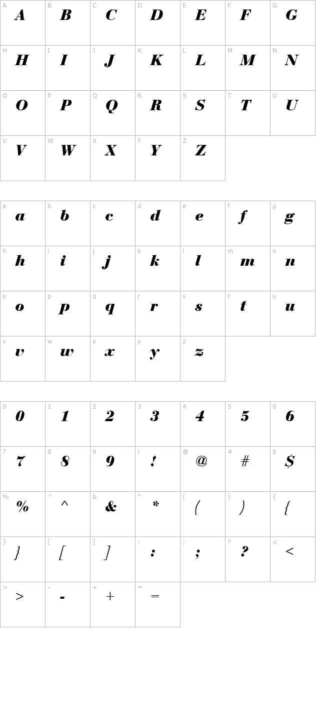 eurobodt-bold-italic character map