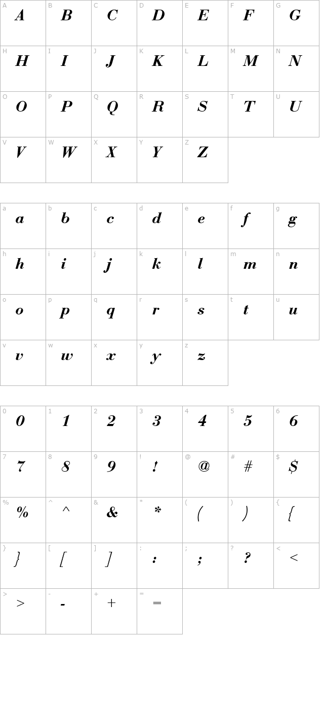 eurobodtdembol-italic character map