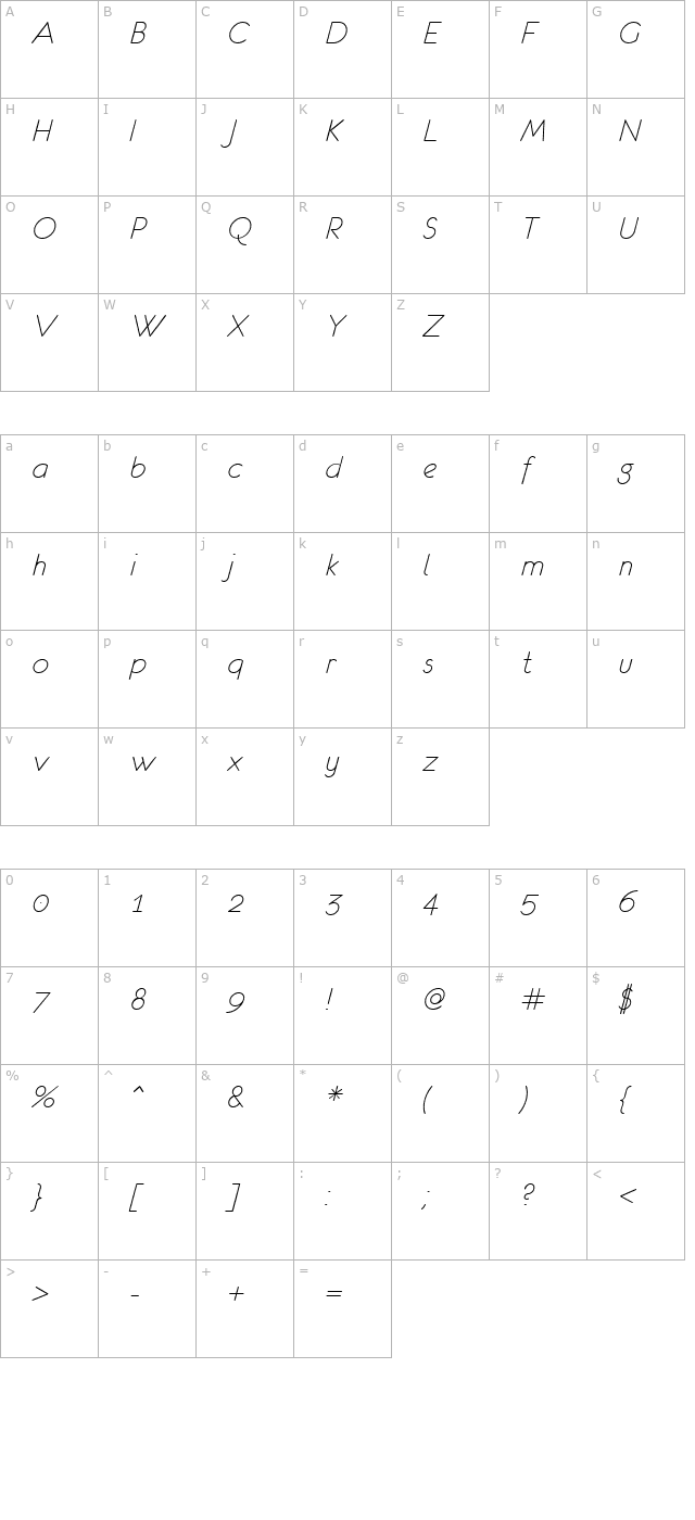 eurofurence light italic character map