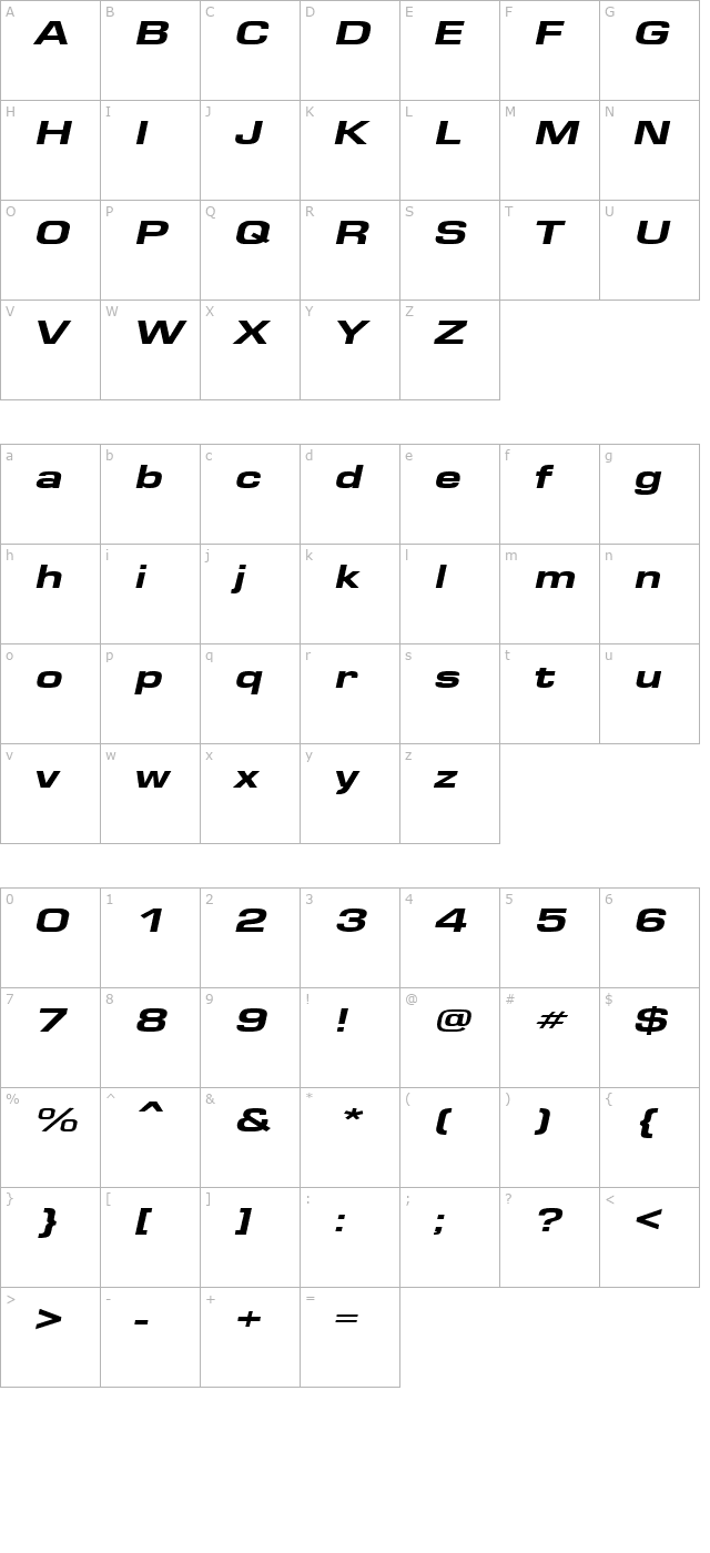 eurose-wide-heavy-italic character map