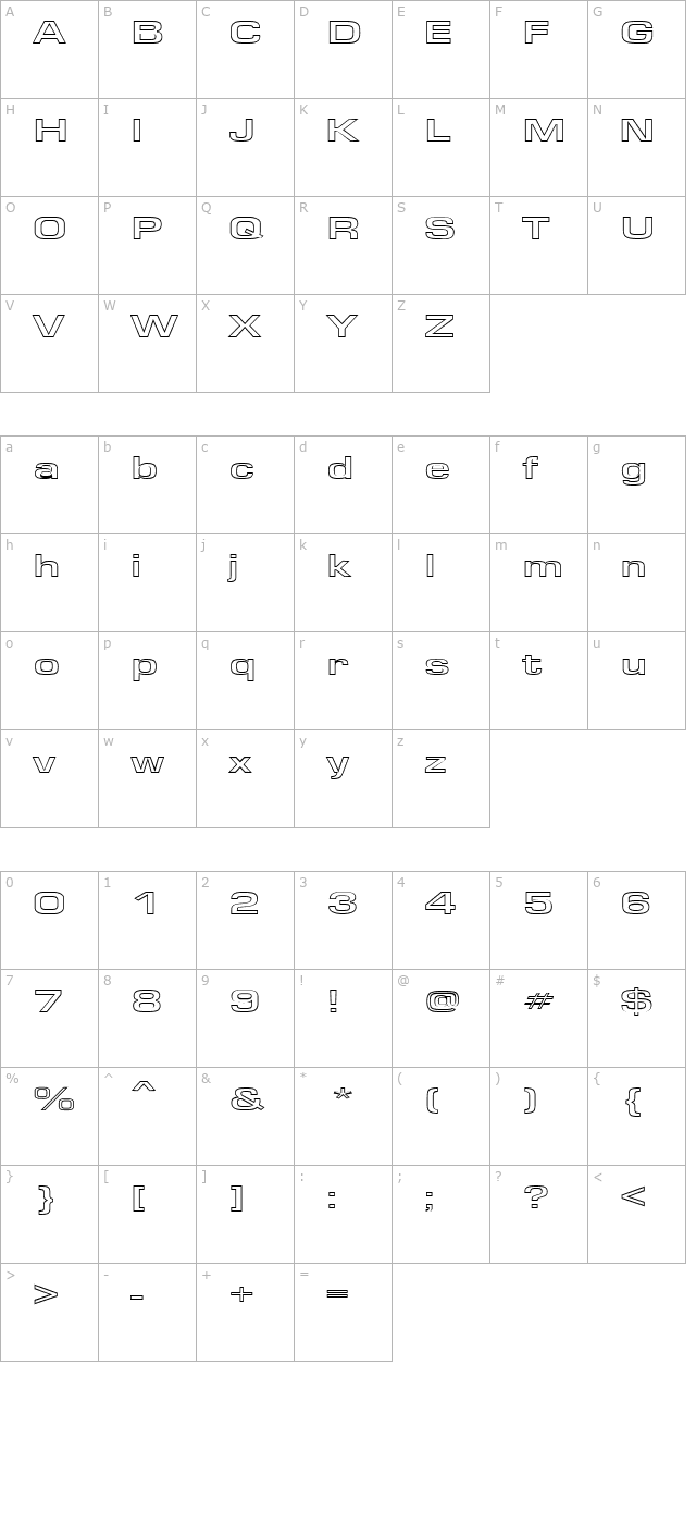 Eurose Wide-Hollow character map