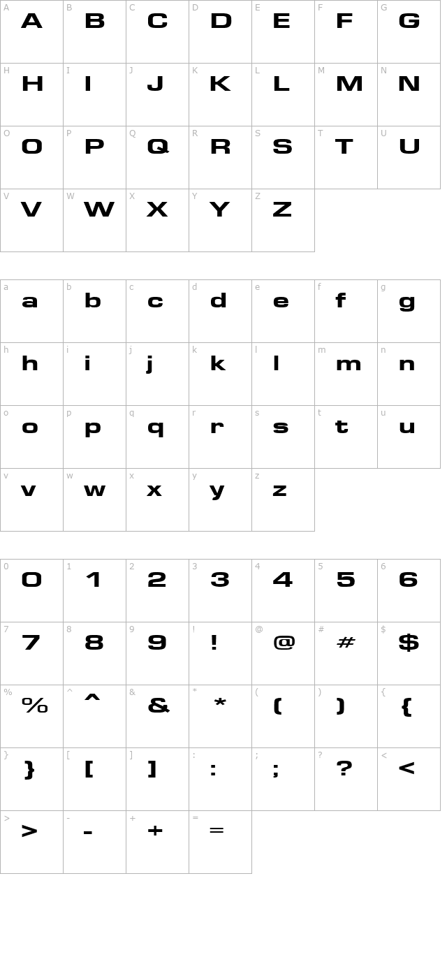 EuroseHeavyface Regular character map