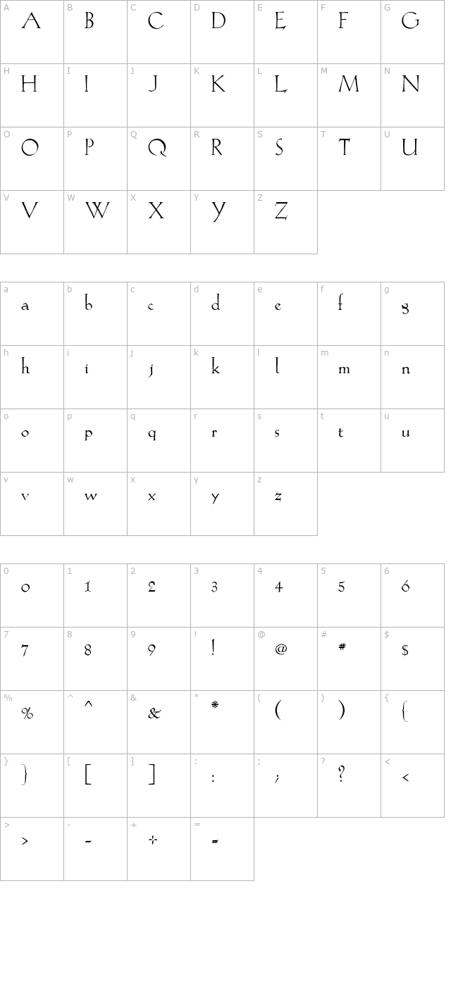 EvaAntiquaLtSG character map