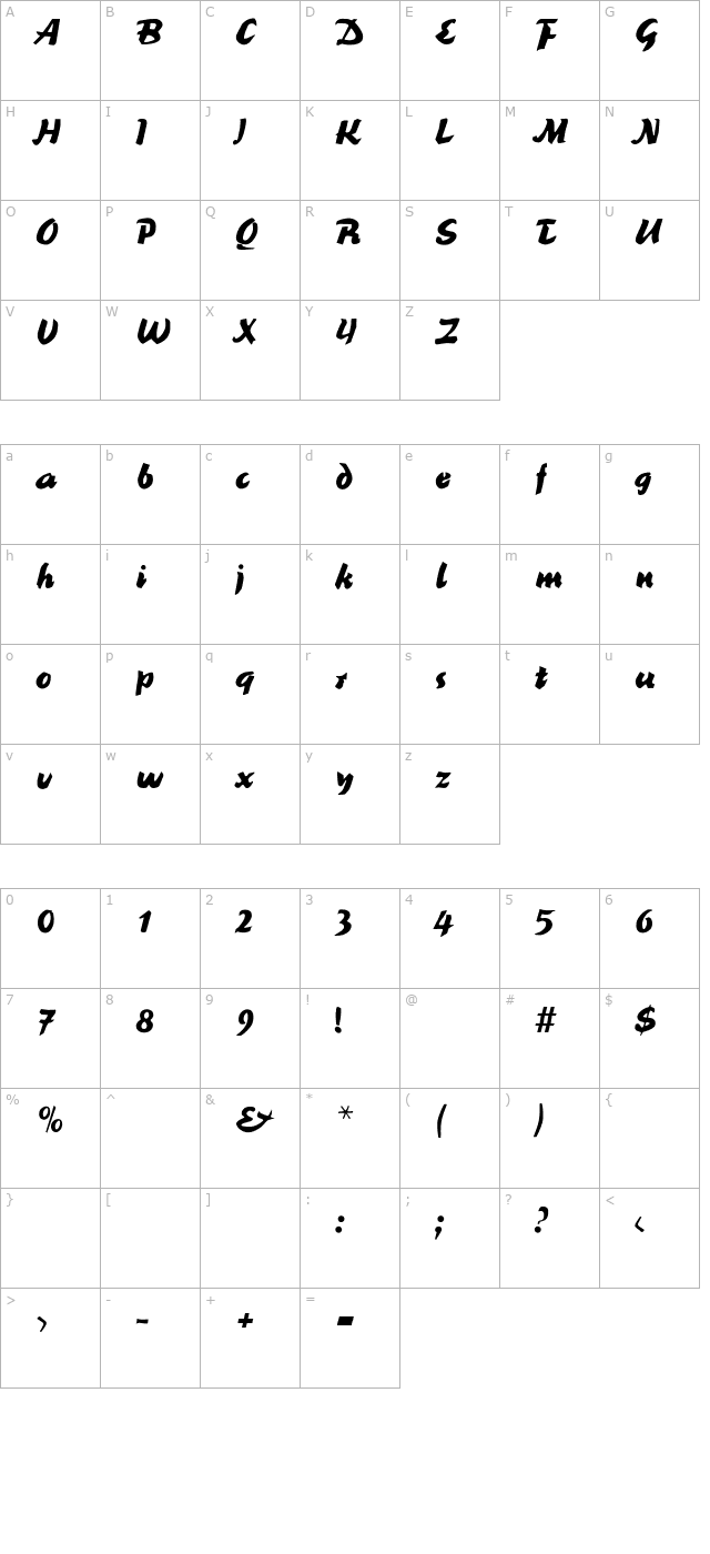 EvaBecker Bold character map