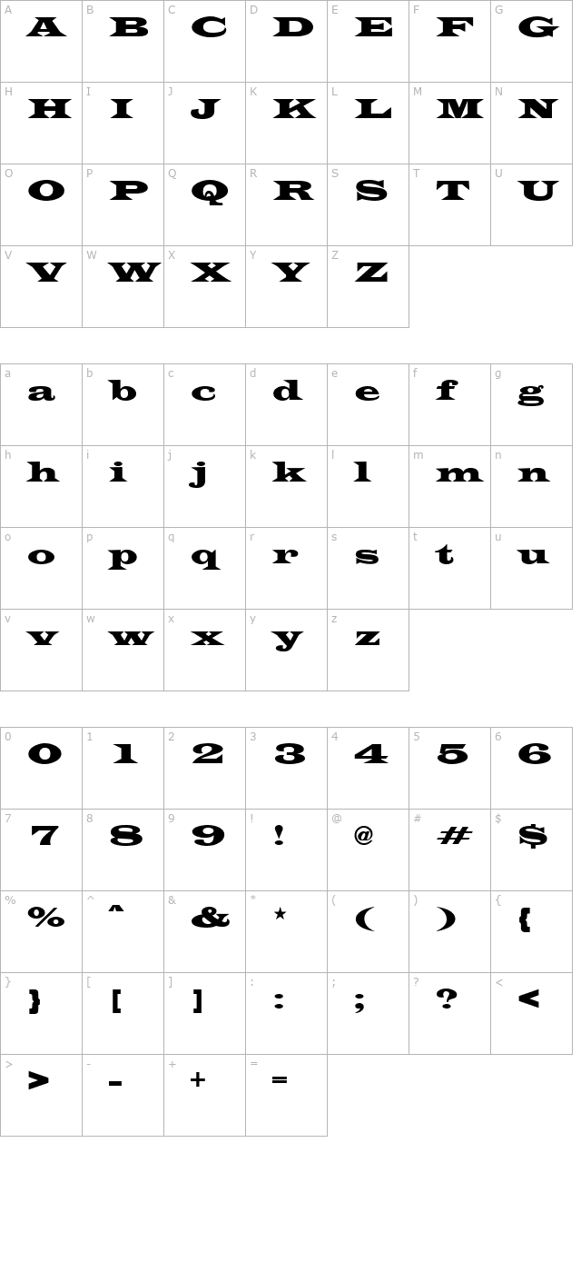 Evita Regular character map