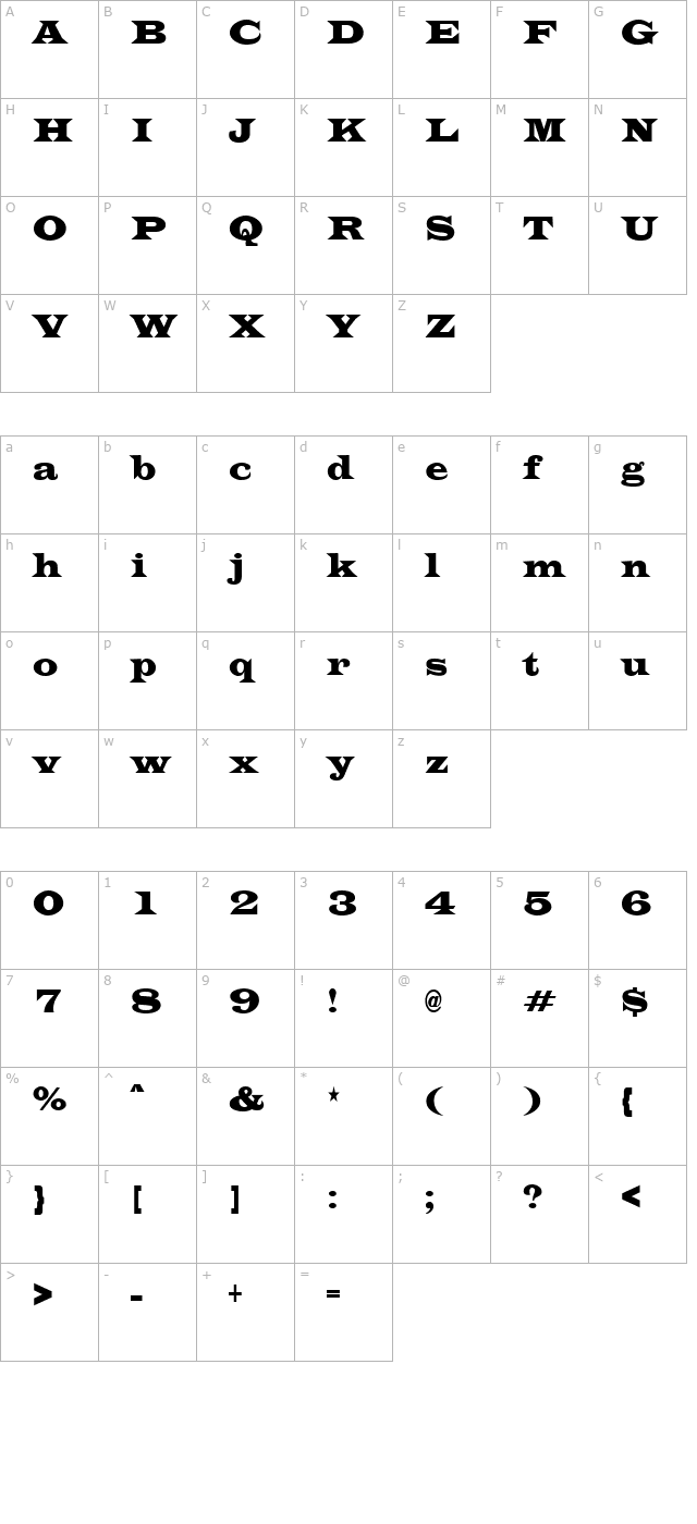 EvitaCondensed Regular character map