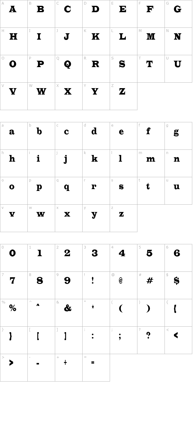 EvitaUltraCondensed Regular character map