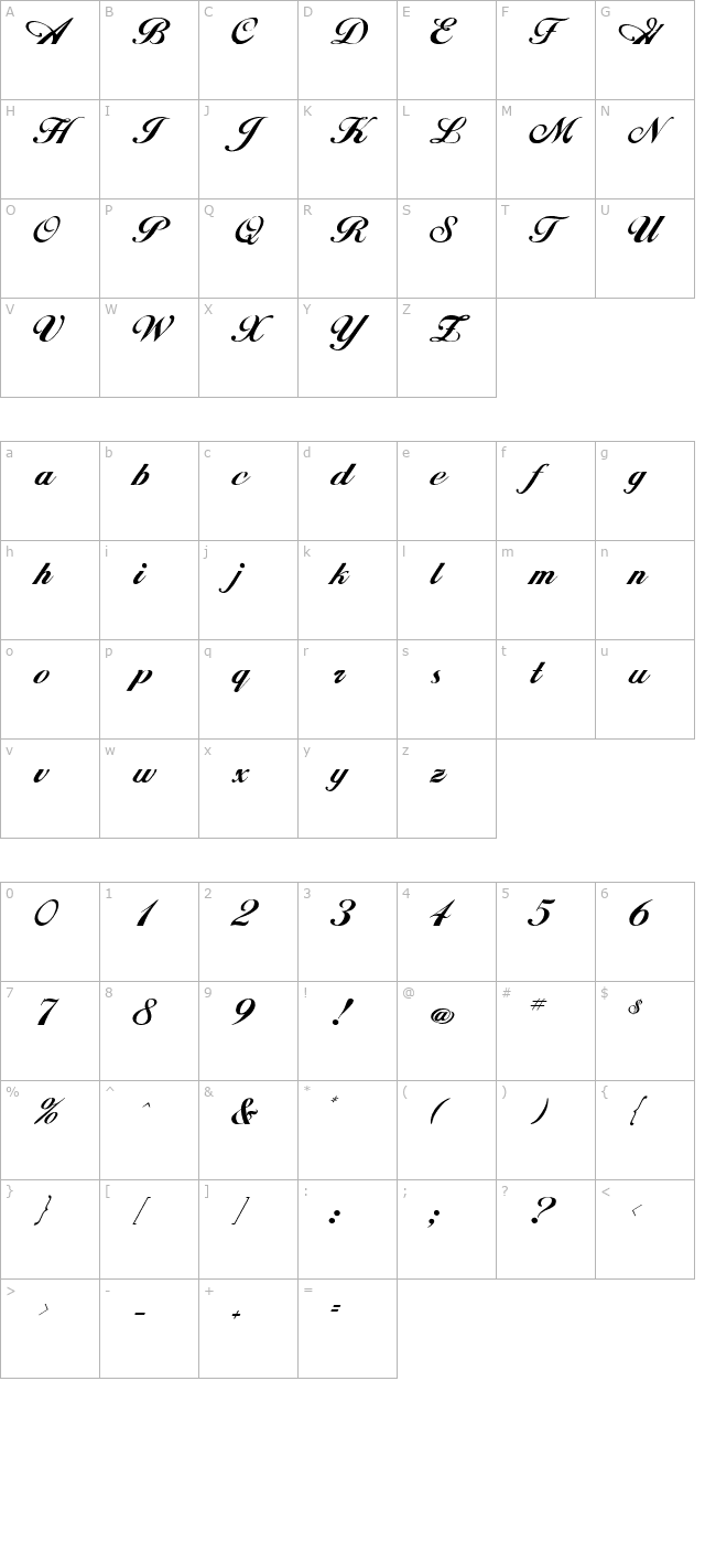 excalibur-script character map