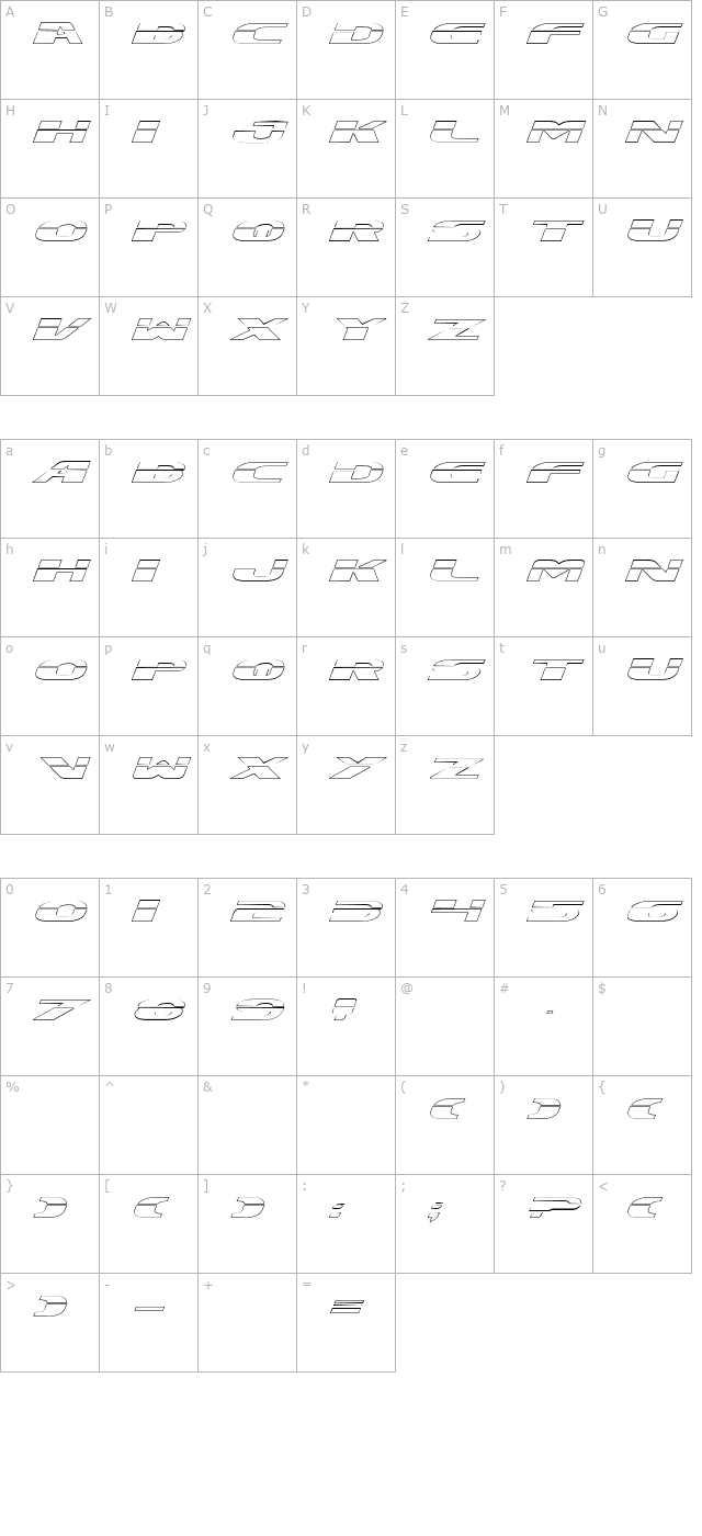 Excelerate Outline character map