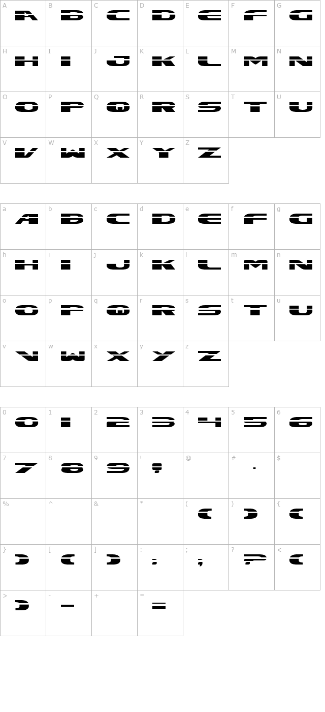 Excelerate Straight character map